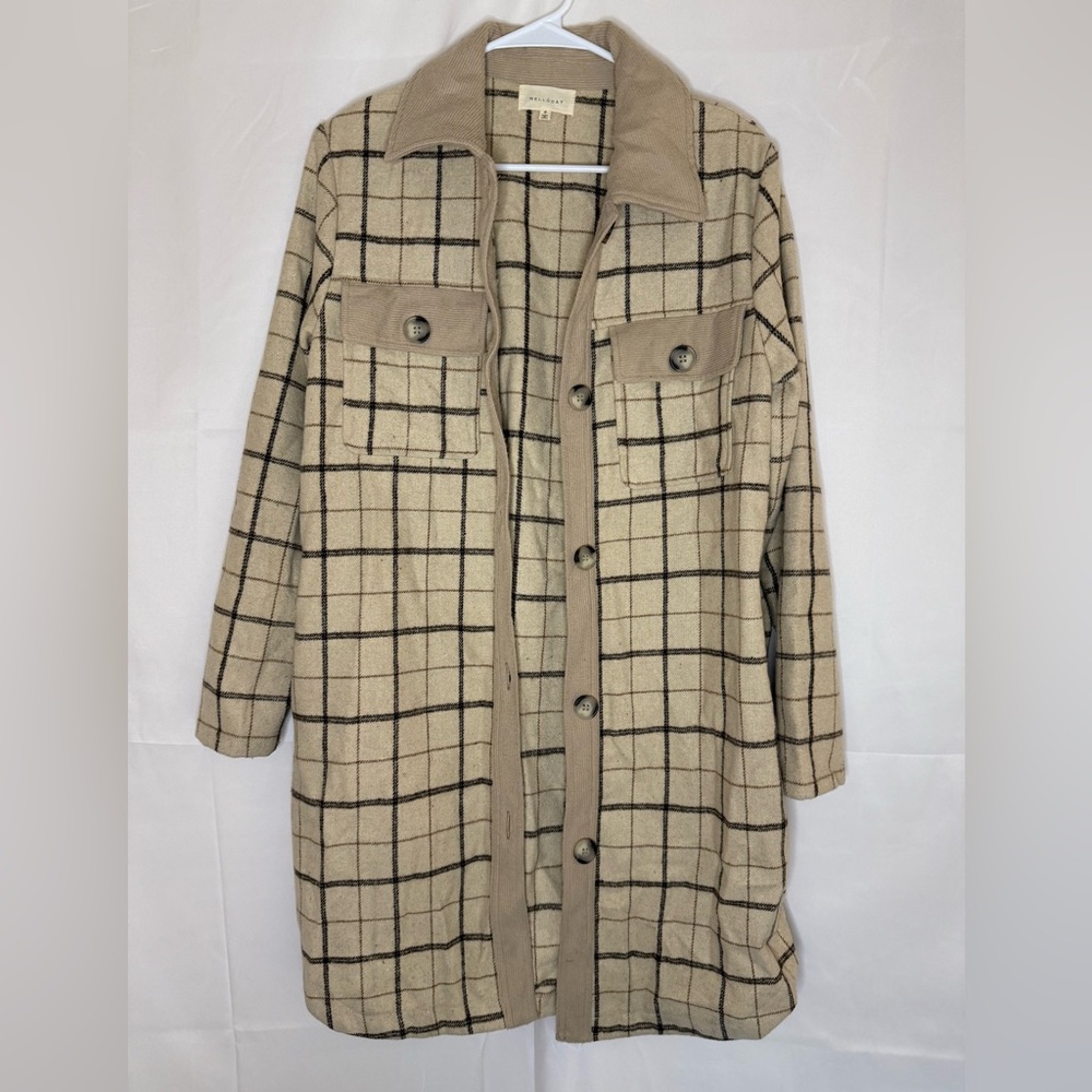 MELLODAY Checkered Tan Trench Coat
